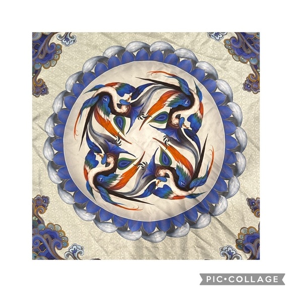Tencent Accessories - Tencent Mogago Caves Colorful Vermilion Bird Pattern Silk Square Scarf Size OS